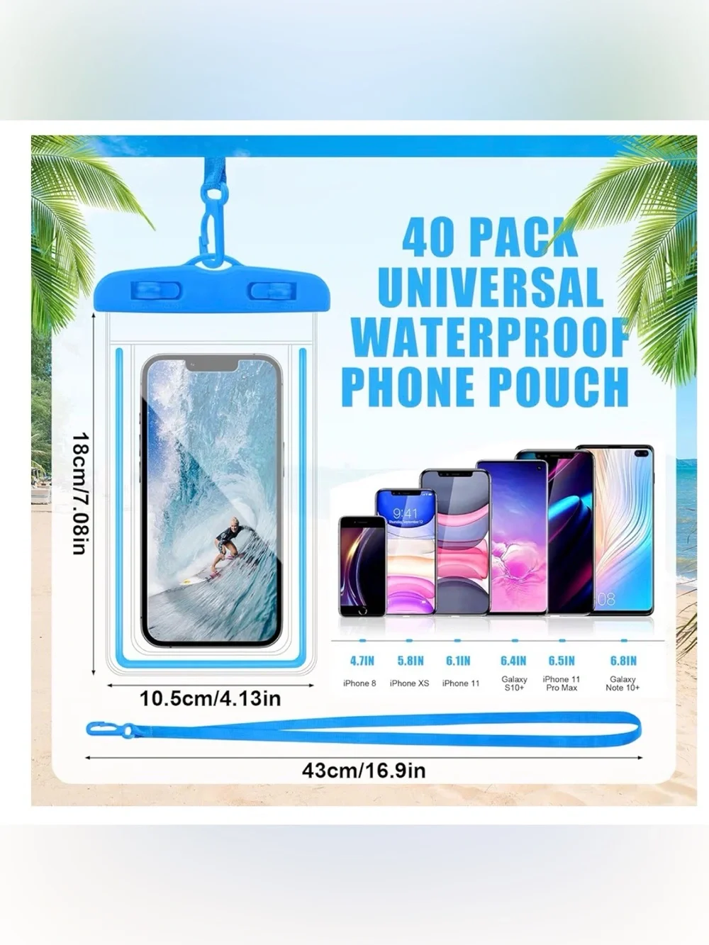 Waterproof Phone Pouch with Lanyard - White